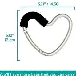 Kidco - BUGGY HEART HOOK da BUGGYGEAR, espuma preta/alumínio prateado