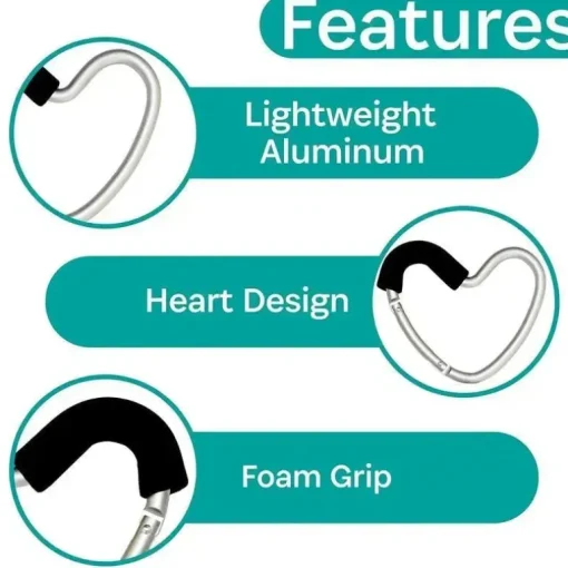 Kidco - BUGGY HEART HOOK da BUGGYGEAR, espuma preta/alumínio prateado