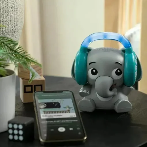 Kids II - Baby Einstein Earl The Elephant Máquina de som de chupeta Bluetooth, luz noturna de música de fluxo