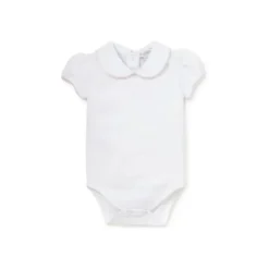 Kissy Kissy - Macacão básico de manga curta para bebê menina com gola, branco/rosa