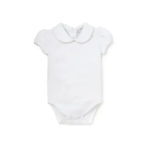 Kissy Kissy - Macacão básico de manga curta para bebê menina com gola, branco/rosa