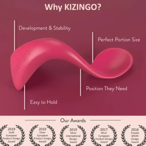 Kizingo - Right-Handed Curved Baby Spoons For Baby-Led Weaning, 2-Pack Light Blue