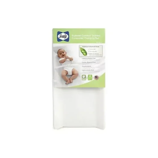 Kolcraft - Almofada para troca de fraldas com contorno de 3 lados Sealy Soybean Comfort, branca