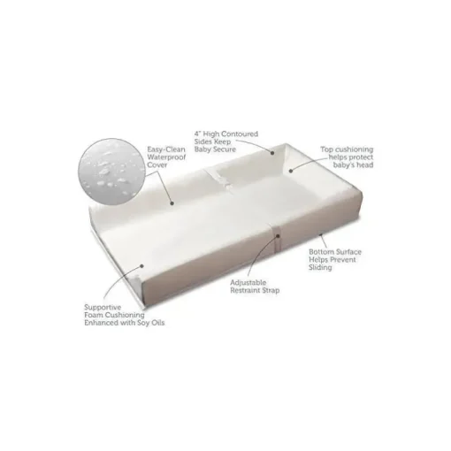 Kolcraft - Almofada para troca de fraldas com contorno de 3 lados Sealy Soybean Comfort, branca