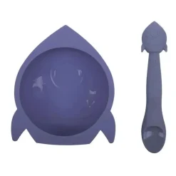 Kushie - Silibowl Tigela e Colher de Silicone Azul