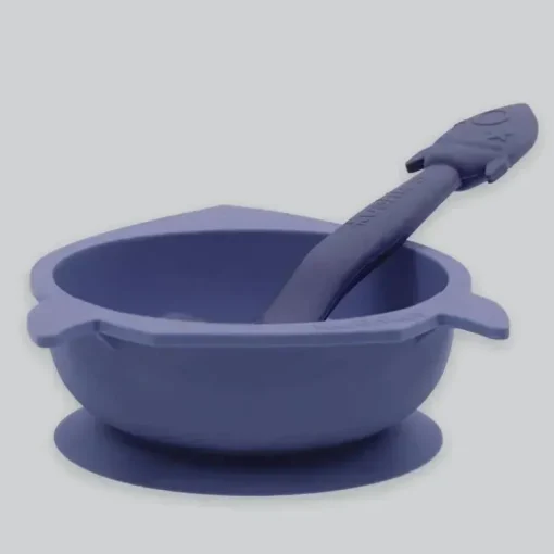 Kushie - Silibowl Tigela e Colher de Silicone Azul