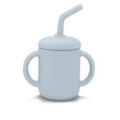 Kushies Baby - Copo de silicone inquebrável e à prova de derramamento SILISIPPY com canudo, 4 onças, azul