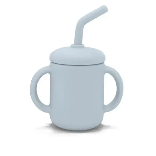Kushies Baby - Copo de silicone inquebrável e à prova de derramamento SILISIPPY com canudo, 4 onças, azul