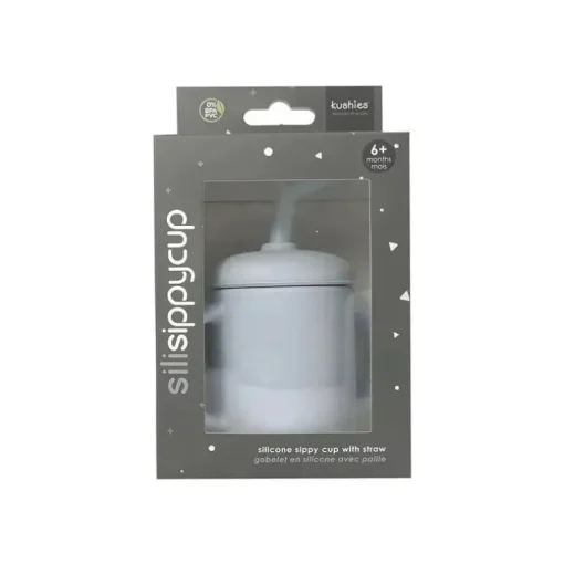 Kushies Baby - Copo de silicone inquebrável e à prova de derramamento SILISIPPY com canudo, 4 onças, azul