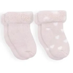 Kushies Baby - 2Pk Girl Blush Solid &amp; Hearts Socks Terry, 3/6M