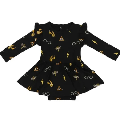 Kyte Baby - Long Sleeve Twirl Bodysuit Dress Midnight Icon Harry Potter