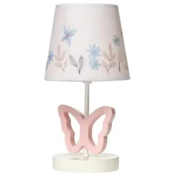 Lambs &amp; Ivy - Abajur de berçário de borboleta rosa Baby Blooms com abajur floral e lâmpada
