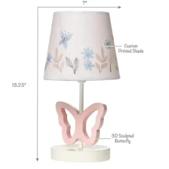 Lambs &amp; Ivy - Abajur de berçário de borboleta rosa Baby Blooms com abajur floral e lâmpada