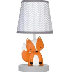 Lambs &amp; Ivy - Acorn Gray/White/Orange Fox Nursery Lamp com abajur e abajur