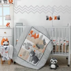 Lambs &amp; Ivy - Acorn Gray/White/Orange Fox Nursery Lamp com abajur e abajur