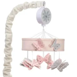Lambs &amp; Ivy - Bebê floresce borboleta rosa musical berço brinquedo chupeta móvel