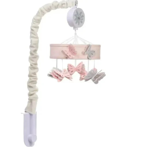 Lambs &amp; Ivy - Bebê floresce borboleta rosa musical berço brinquedo chupeta móvel