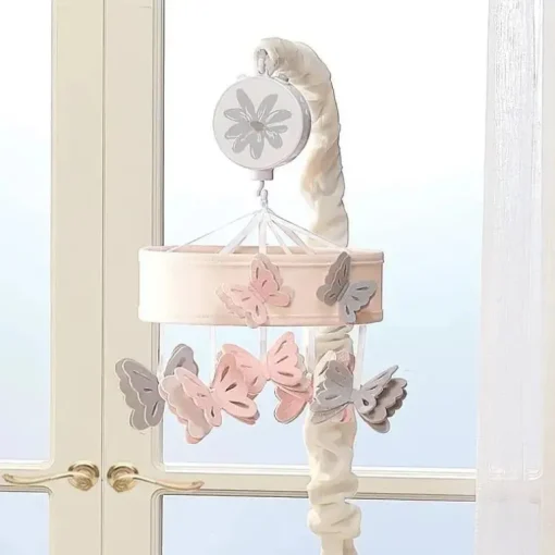 Lambs &amp; Ivy - Bebê floresce borboleta rosa musical berço brinquedo chupeta móvel