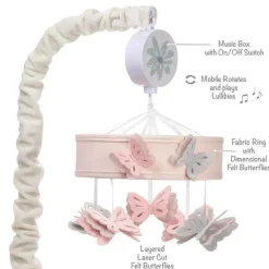 Lambs &amp; Ivy - Bebê floresce borboleta rosa musical berço brinquedo chupeta móvel