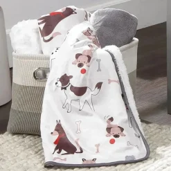 Lambs &amp; Ivy - Bow Wow cão/cachorro branco Minky/Sherpa cobertor macio de lã para bebê
