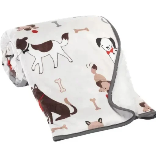 Lambs &amp; Ivy - Bow Wow cão/cachorro branco Minky/Sherpa cobertor macio de lã para bebê