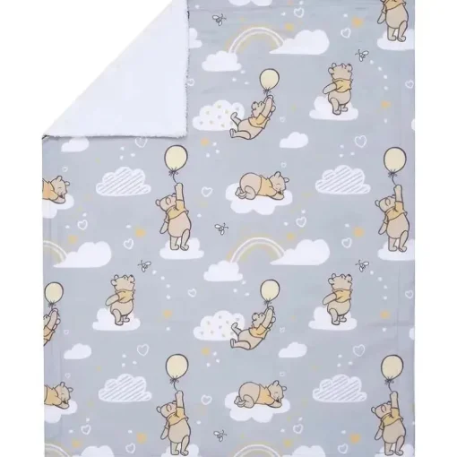 Lambs &amp; Ivy - Cobertor de bebê Sherpa cinza macio Disney Hunny Bear Winnie The Pooh