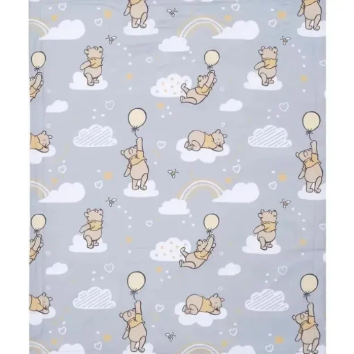 Lambs &amp; Ivy - Cobertor de bebê Sherpa cinza macio Disney Hunny Bear Winnie The Pooh