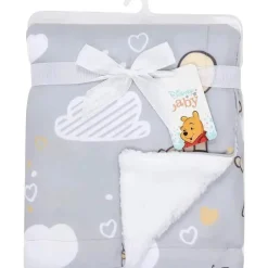 Lambs &amp; Ivy - Cobertor de bebê Sherpa cinza macio Disney Hunny Bear Winnie The Pooh