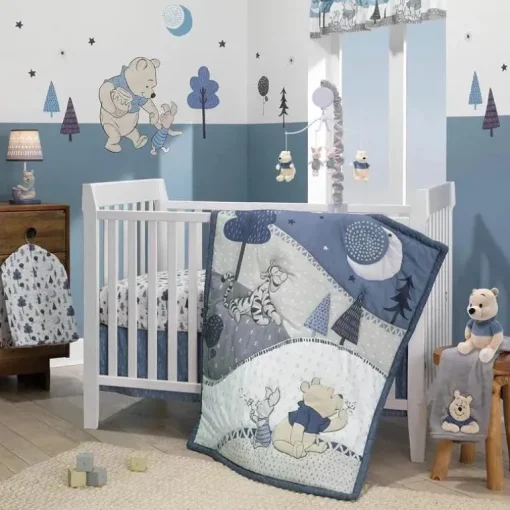 Lambs &amp; Ivy - Conjunto de cama para berço de bebê Disney Forever Pooh 3Pk, azul