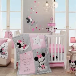 Lambs &amp; Ivy - Conjunto de cama para berço de berçário da Disney Baby Minnie Mouse, 4 unidades, rosa