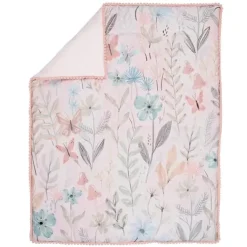 Lambs &amp; Ivy - Conjunto de cama para berço de bebê com 3 peças Baby Blooms rosa floral/borboleta
