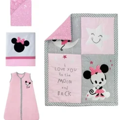 Lambs &amp; Ivy - Conjunto de cama para berço de berçário da Disney Baby Minnie Mouse, 4 unidades, rosa
