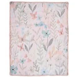 Lambs &amp; Ivy - Conjunto de cama para berço de bebê com 3 peças Baby Blooms rosa floral/borboleta