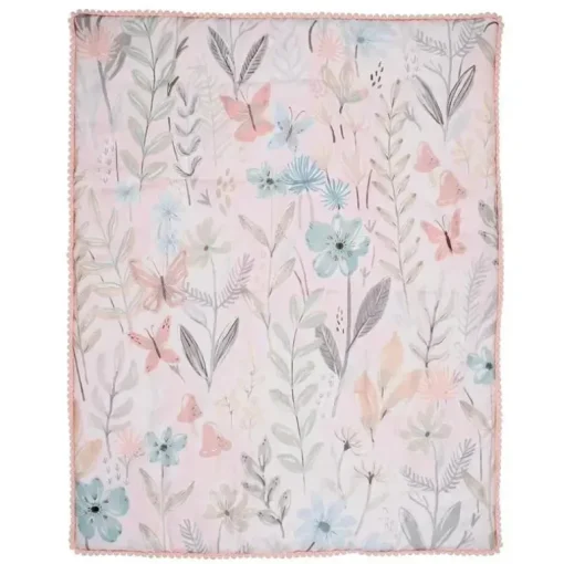 Lambs &amp; Ivy - Conjunto de cama para berço de bebê com 3 peças Baby Blooms rosa floral/borboleta