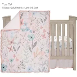 Lambs &amp; Ivy - Conjunto de cama para berço de bebê com 3 peças Baby Blooms rosa floral/borboleta