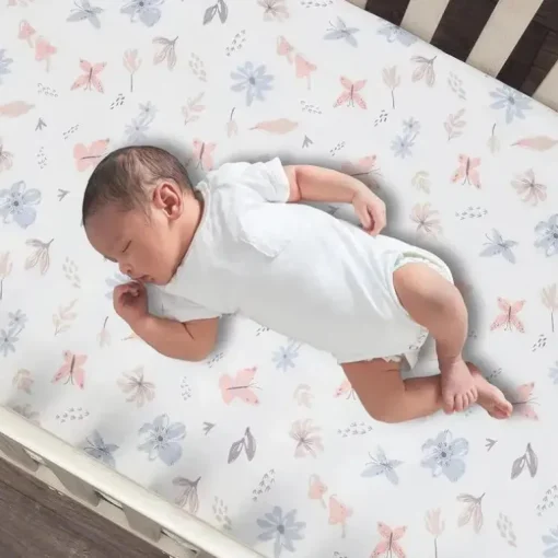 Lambs &amp; Ivy - Conjunto de cama para berço de bebê com 3 peças Baby Blooms rosa floral/borboleta