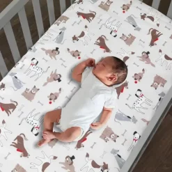 Lambs &amp; Ivy - lençol de berço respirável para cachorro/cachorro Bow Wow 100% algodão