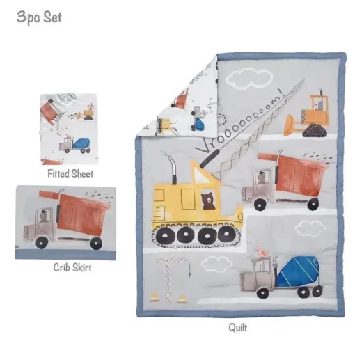Lambs &amp; Ivy - 3Pk Construction Zone Trucks Berçário Conjunto de cama para berço de bebê