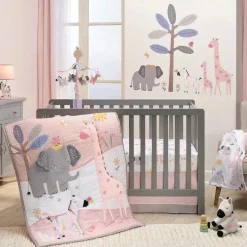 Lambs &amp; Ivy - 3Pk Jazzy Jungle Safari Animals Conjunto de cama para berço rosa