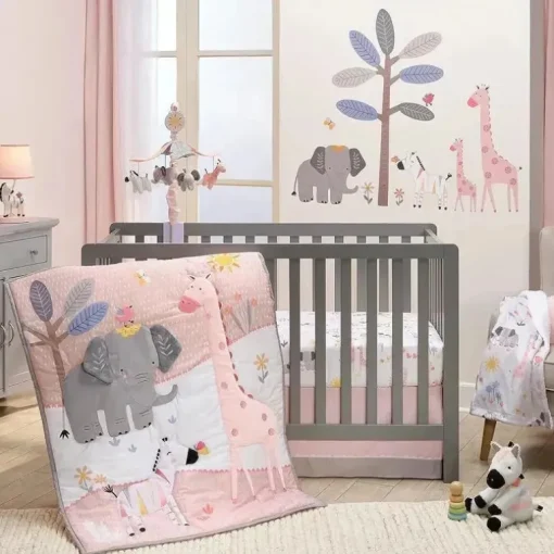 Lambs &amp; Ivy - 3Pk Jazzy Jungle Safari Animals Conjunto de cama para berço rosa