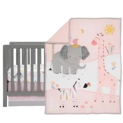 Lambs &amp; Ivy - 3Pk Jazzy Jungle Safari Animals Conjunto de cama para berço rosa