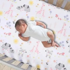 Lambs &amp; Ivy - 3Pk Jazzy Jungle Safari Animals Conjunto de cama para berço rosa