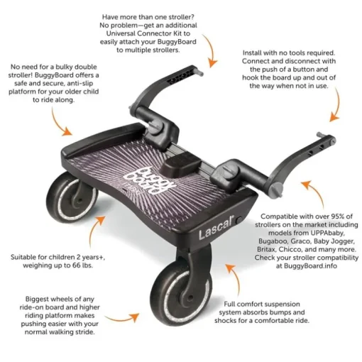 Lascal BuggyBoard Maxi Preto | Prancha universal para carrinho de passeio