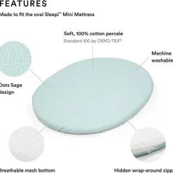 Lençol com elástico Stokke - Sleepi Mini, Dots Sage
