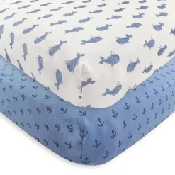 Lençol de berço de algodão unissex para bebê Hudson Baby, baleia