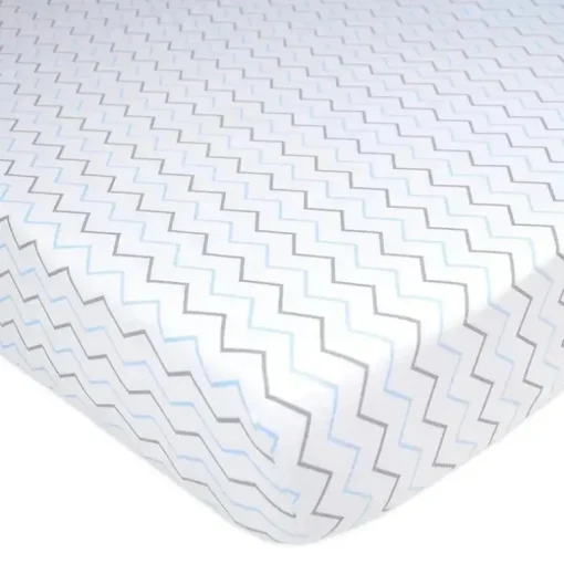 Lençol de berço tricotado 100% algodão estampado American Baby, zigue-zague azul
