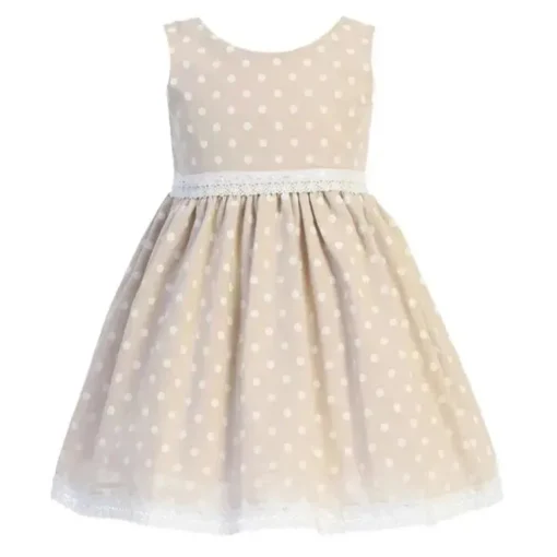 Lito - Bebés Meninas Caqui Algodão Chambray Bolinhas