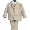 Lito – Terno cáqui masculino de 3 botões e 5 peças com camisa, colete e gravata