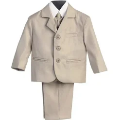 Lito – Terno cáqui masculino de 3 botões e 5 peças com camisa, colete e gravata