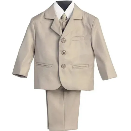 Lito – Terno cáqui masculino de 3 botões e 5 peças com camisa, colete e gravata